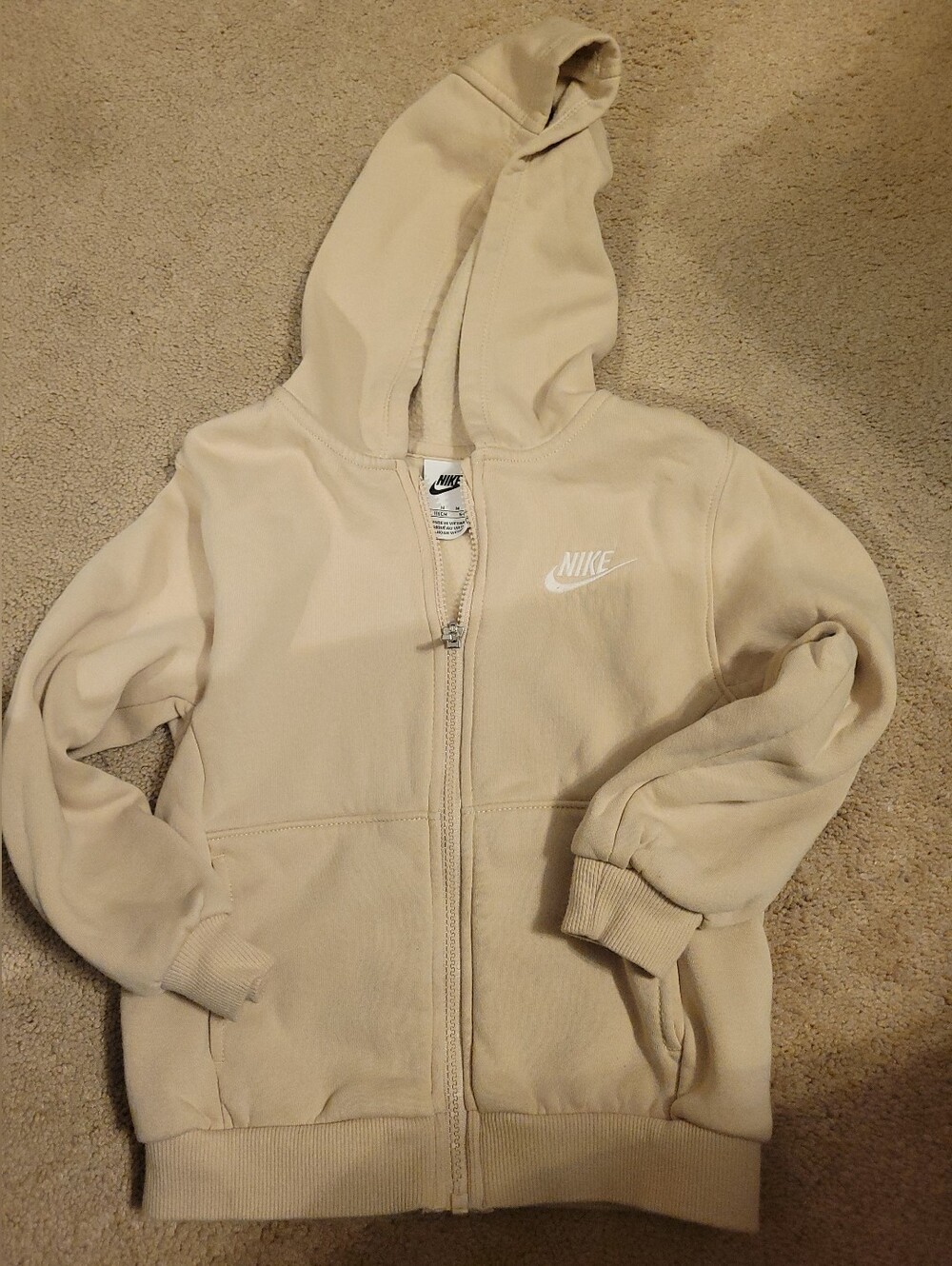Nike Kids Beige Full-Zip Hooded Sweatshirt